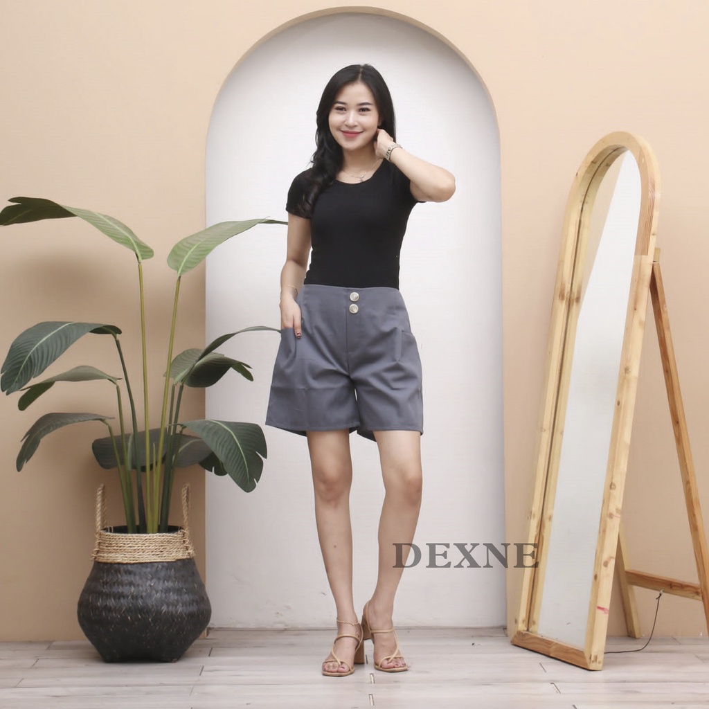 DEXNE - Hotpants Miniskirt Celana Pendek Wanita Jumbo Korea Style Kancing Dua