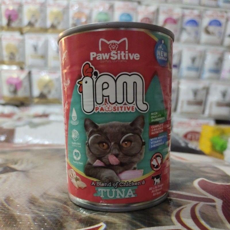 Pawsitive kaleng iam 380G Tuna Chiken makanan kucing