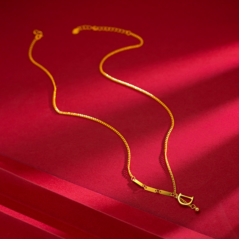Goldkingdom Perhiasan Fashion Emas Asli Kadar 375Bangkok Aksesoris Ready Stock Gilt Trend Huruf Inggris D Set Rantai Ins Kalung Untuk Wanita
