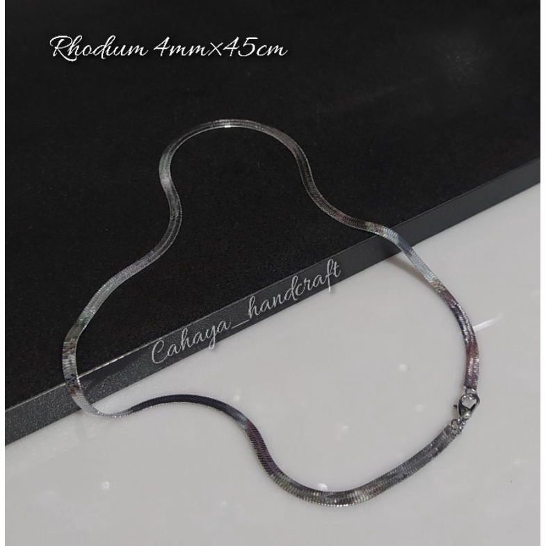 Kalung Rhodium Import Premium Belut 3mm, 4mm Kilat Anti Karat