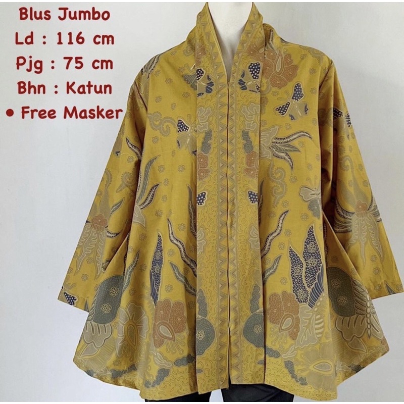Atasan Blus Batik Kerja Wanita Jumbo Allsize Ld 116cm Lengan Panjang Bahan Katun Halus Solo