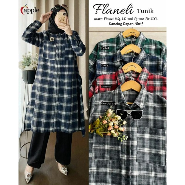 Flaneli Tunik, TUNIK FLANEL CANTIK MODIS FIT XXL LD 110 BAHAN FLANEL IMPORT TERMURAH OOTD