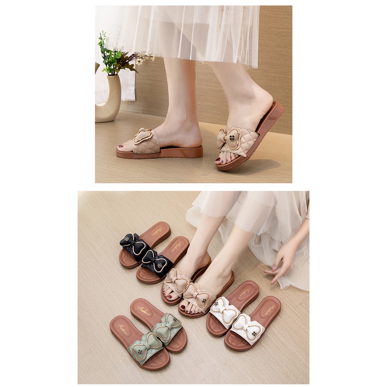 Sandal Slop Flat Sandal Wanita Slip On Fashion Style Motif Pita Sandal Kasual Nyaman Lentur Empuk PVC Satu7an SPT-33