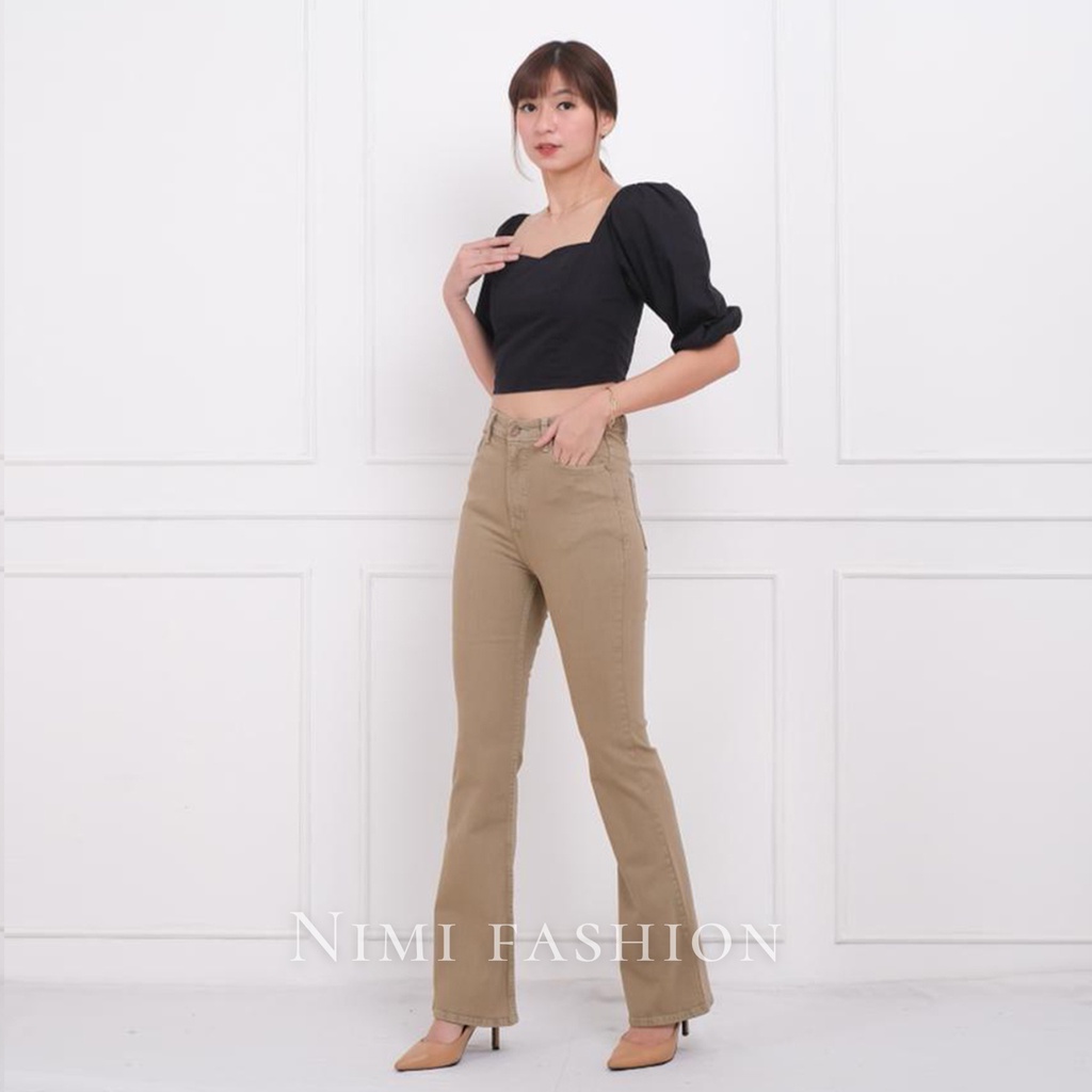 NIMI - Hyuna HW Celana Jeans Stretch Wanita Cutbray Highwaist 27-34