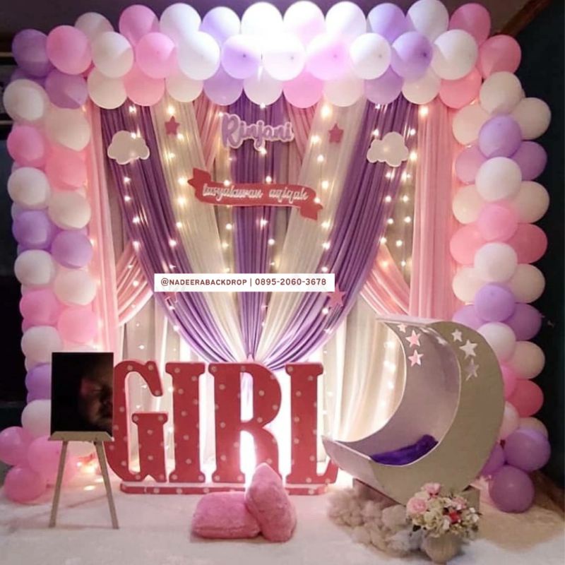 [NADEERABACKDROP] Dekorasi Aqiqah Balon Curtain - UNGU PINK