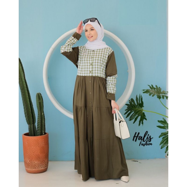 Gamis Twill Mix Yarned Kotak By Halis Fashion//Gamis Rayon Halis Ld 110//GAMIS KOTAK POLOS