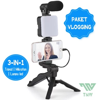 TNW Paket Vlog Vlogging Kit Youtuber Vlogging Set Pembuatan Video Livestream Tripod +Mikrofon+Lampu LED