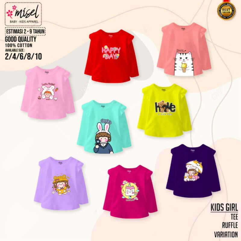 baju kaos anak perempuan lengan panjang Kaos RUFFLE usia 2-9 tahun