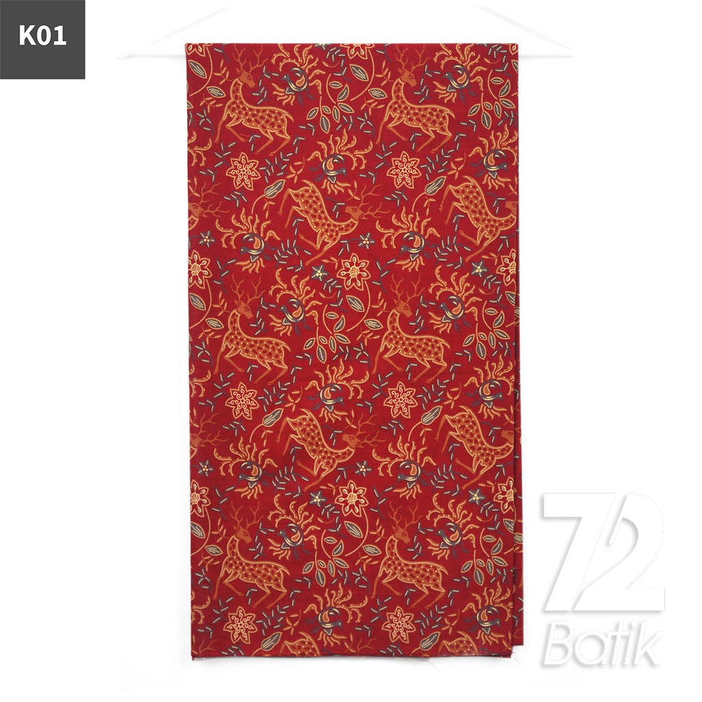 KAIN BATIK PREMIUM Bahan Katun Motif Rusa Kutub Warna Merah 723054 Cap 72IL Jarik Jarit Samping Kebat Panjang Batik Katun Modern Premium Bahan Seragam Batik Pernikahan Kantor Keluarga Murah Kamen Jadi Batik Bali Lembaran