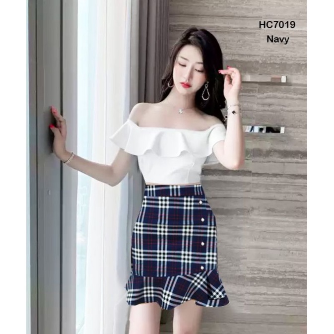 HC7019 Mini Skirt Span Motif Kotak Cotton Stretch Premium / Rok Mini / Rok Pendek / Rok Span Mini / Rok Katun/ Rok Span / Rok Motif Kotak / Rok Pendek