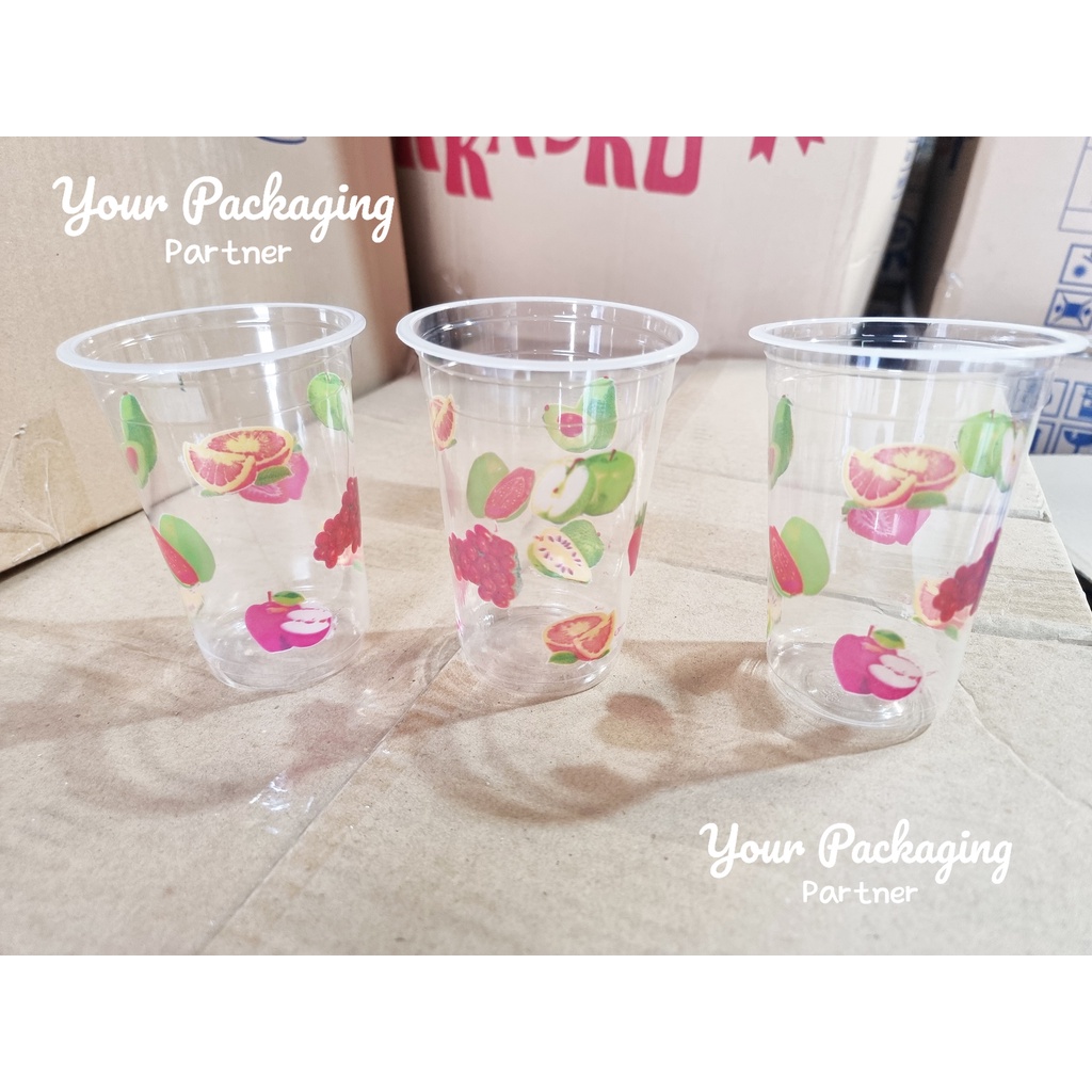 

2Xbtygneal Sakha Snack ) Gelas Buah Cup Plastik Fruit Motif Buah 14Oz 16Oz 5 Gram 50 Pcs