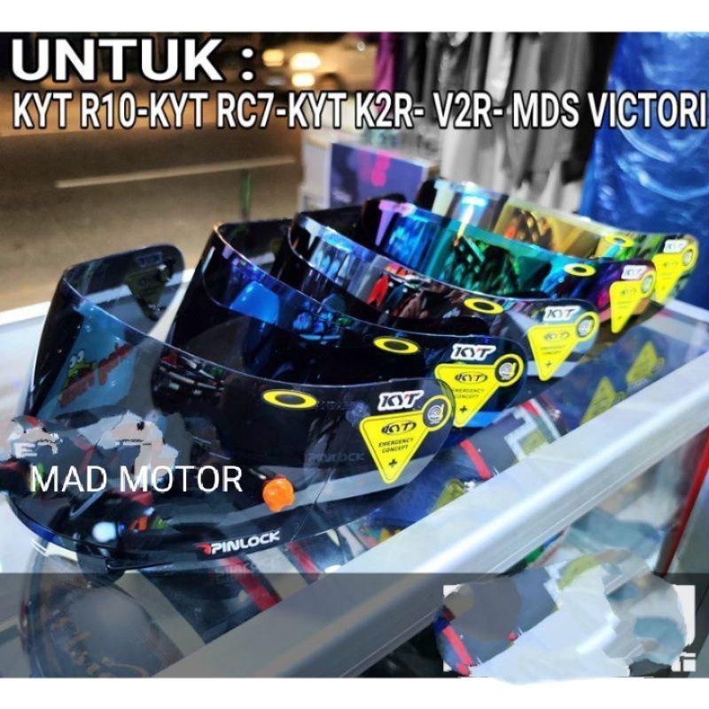 Kaca Flat Visor Kyt Iridium RC7 - flat visor KYT r10 Iridium biru good silver free sticker Visor