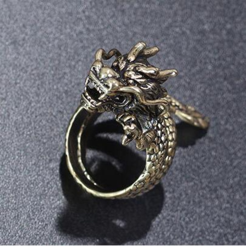 Vintage Hip Hop Fashion Pria Cincin Naga Yang Dapat Disesuaikan Aksesoris Perhiasan Pesta Cincin Terbuka