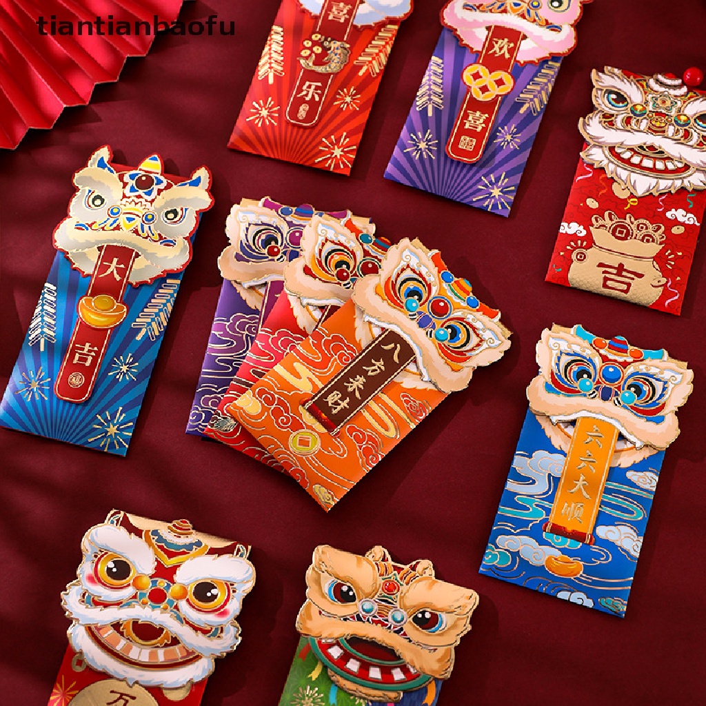 [tiantianbaofu] 4pcs Amplop Merah Imlek Amplop Merah Kantong Merah Chinese Red Packets Hong Bao Amplop Uang Keberuntungan Butik