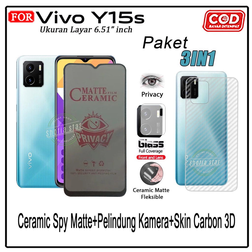 PROMO 3IN1 Tempered Glass Ceramic Privacy Matte Vivo Y15s Y01 Y53s Y75 5G Y50 Y51(2020) Y30 Y12 Y15 Y17 Y01a Anti Spy Full Cover