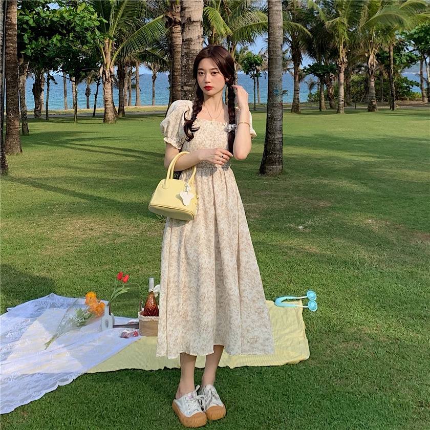 MOOGU ♡ Dress korea floral midi dress multi-warna dres wanita