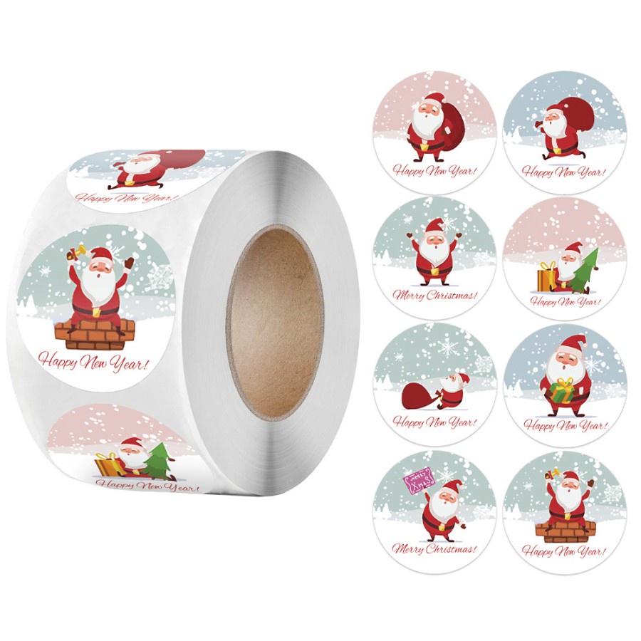 Sticker Label Christmas roll 3.8cm 500pc  - roll / tempelan natal Bulat / stiker toples kue kering