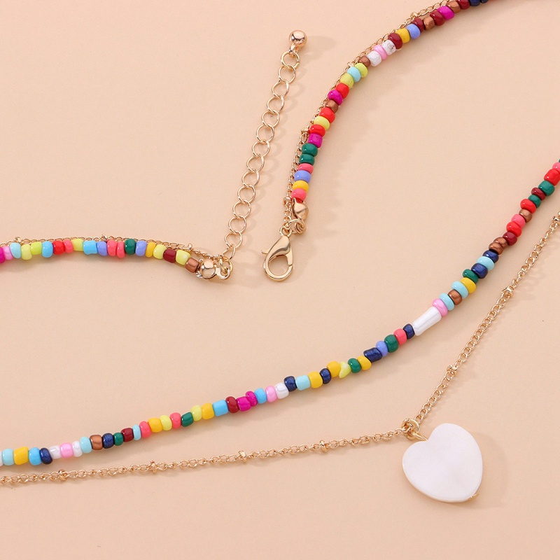Manik-manik Padi Warna Fashion Baru Cinta Shell Kalung Perempuan Double Layer Kepribadian Liar Buatan Tangan Kalung