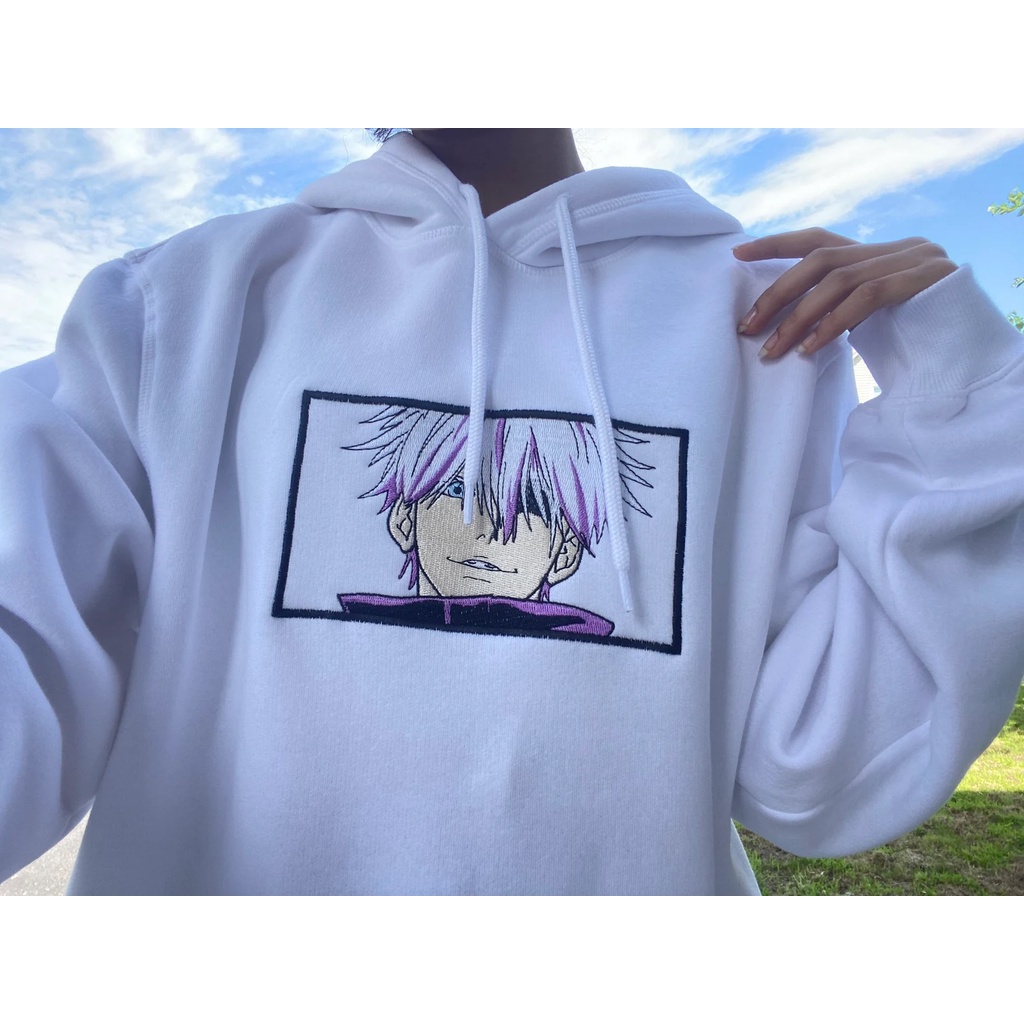 Hoodie Gojo Satoru in Frame Embroidery Anime Manga Jujutsu Kaisen Premium Unisex