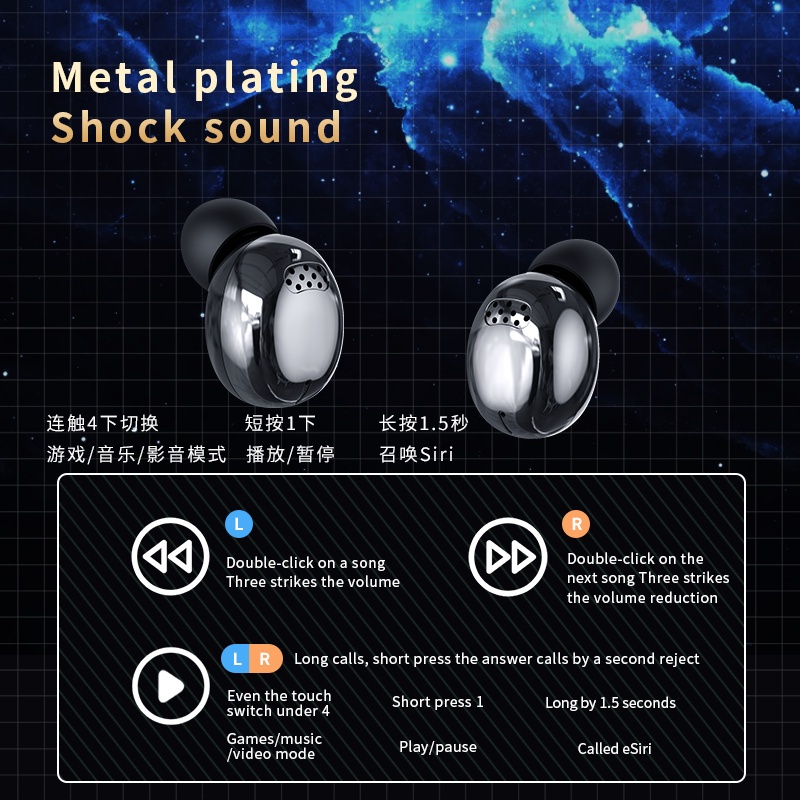 YD04 TWS Wireless Earphone Bluetooth V5.0 Earbuds 9D Stereo Headphones With Mic Music Gaming Headsets for smartphone