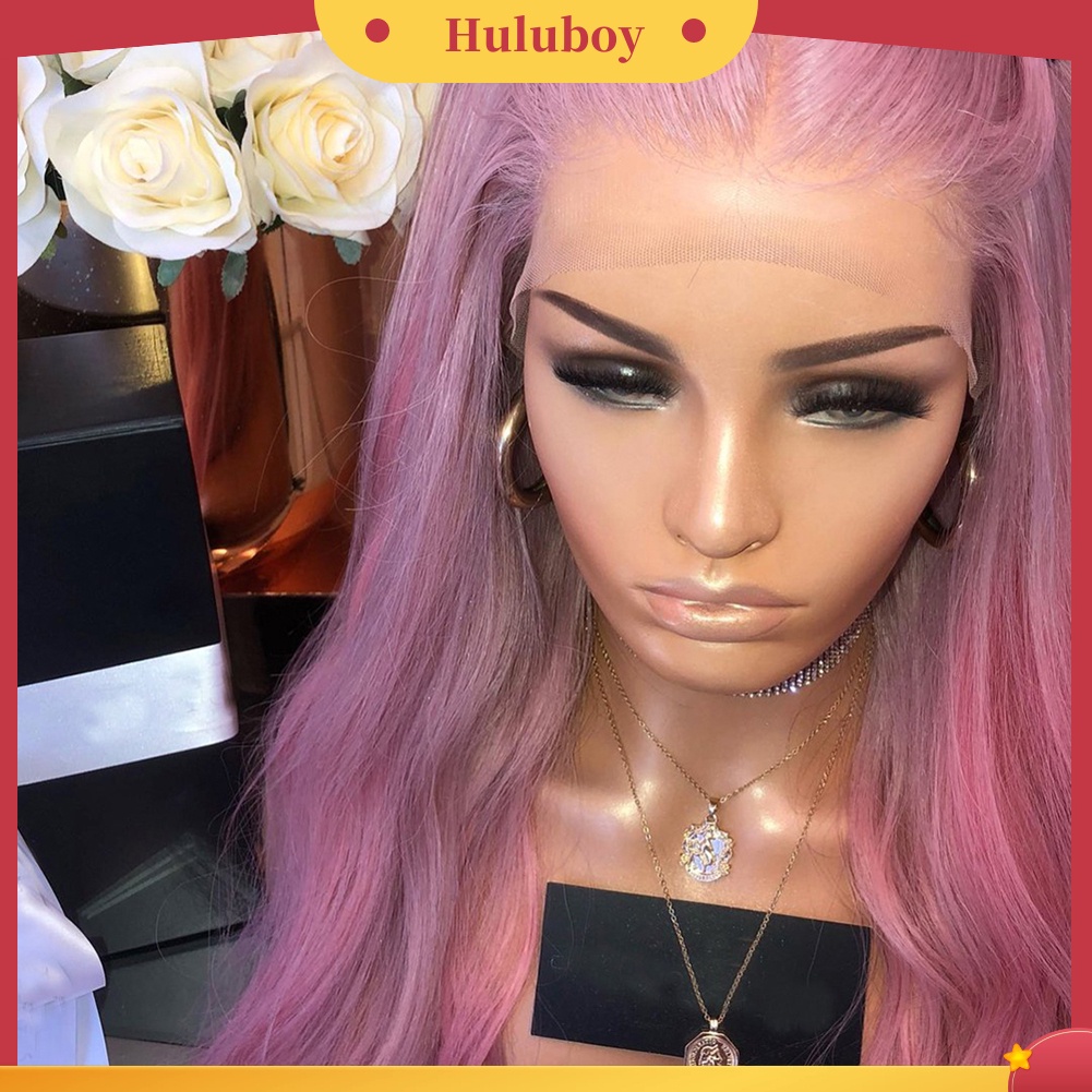 Rambut Palsu Wanita Model Panjang Gelombang Warna Pink Untuk Pesta Cosplay