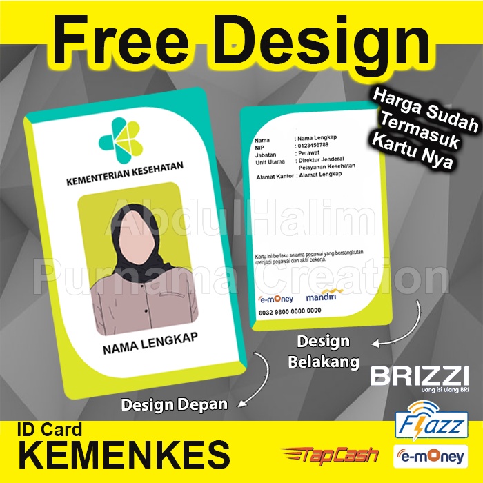 IDCard Kemenkes ID Card Kementerian Kesehatan Cetak 2 sisi bisa emoney etoll tapcash flazz