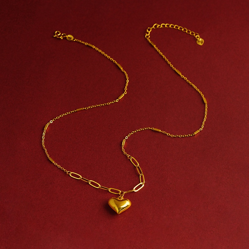 Goldkingdom Perhiasan Fashion Emas Asli Kadar 375 Bangkok Aksesoris Ready Stock Minimalis 3D Berongga Hati Heart Gelang Wanita Kalung Segalanya