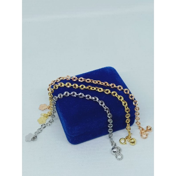 Gelang rantai nori ukir + 1 bel + 1 bunga ukir / gelang perak asli silver 925 lapis emas/ gelang fashion wanita terbaru