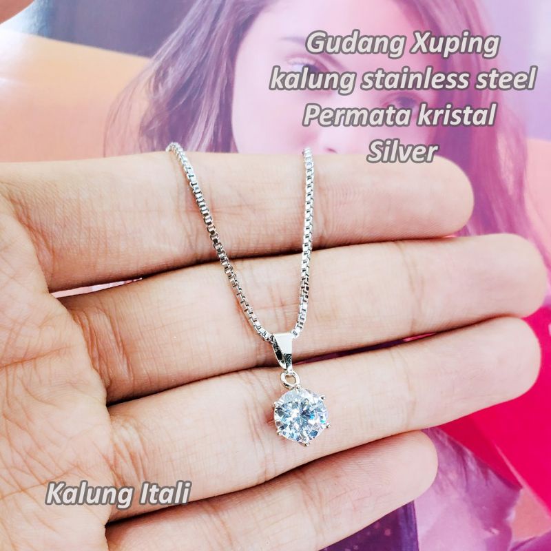 Kalung Titanium  Stanless Stell Mata Satu Silver Berbagai Motif Kalung Mewah Elegant