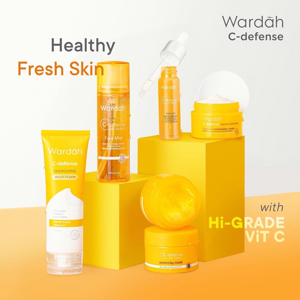 WARDAH C-Defense Energizing Creamy Wash Indonesia / Pembersih Wajah 60ml 100ml / Mild Cleanse Brighten Protect Skin With Vitamin C / Skincare Face Care Series / Treatment Perawatan Bersih / Whip Foam Mist Serum DD Cream Sleeping Mask Mousse Moisturizer