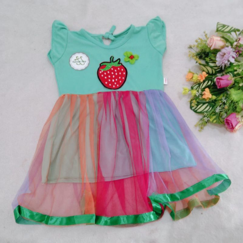 DRESS ANAK PEREMPUAN/DRESS STROWBERY USIA 2-3 TH