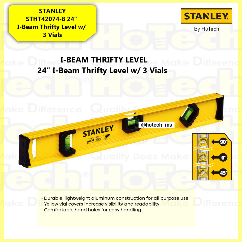 Stanley STHT42074-8 I-Beam Thrifty Level 24" / 60 cm Kuning - Alat Ukur Waterpass
