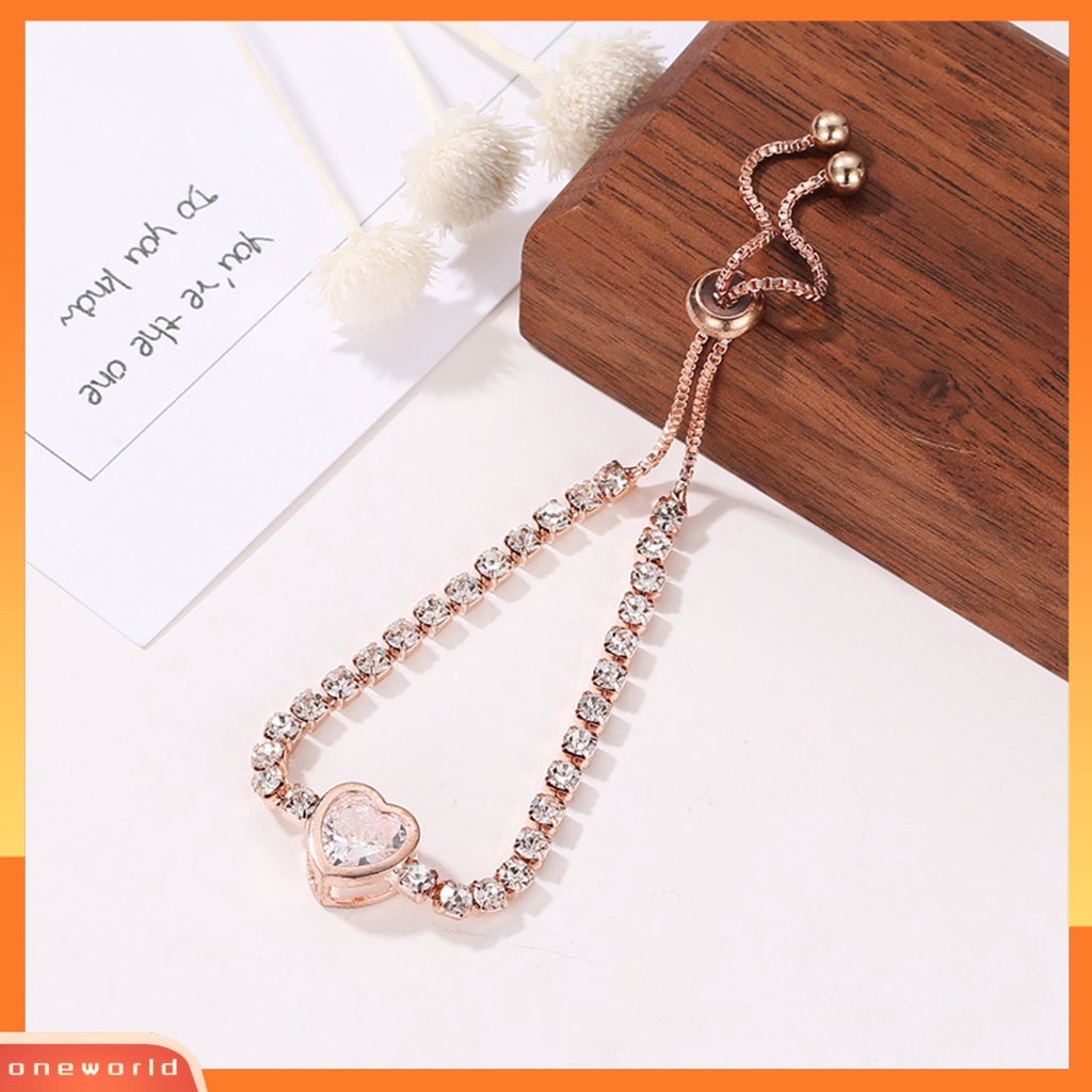 [WONE] Gelang Bangle Wanita All-match Cubic Zirconia Heart Cut Adjustable Untuk Hari Valentine