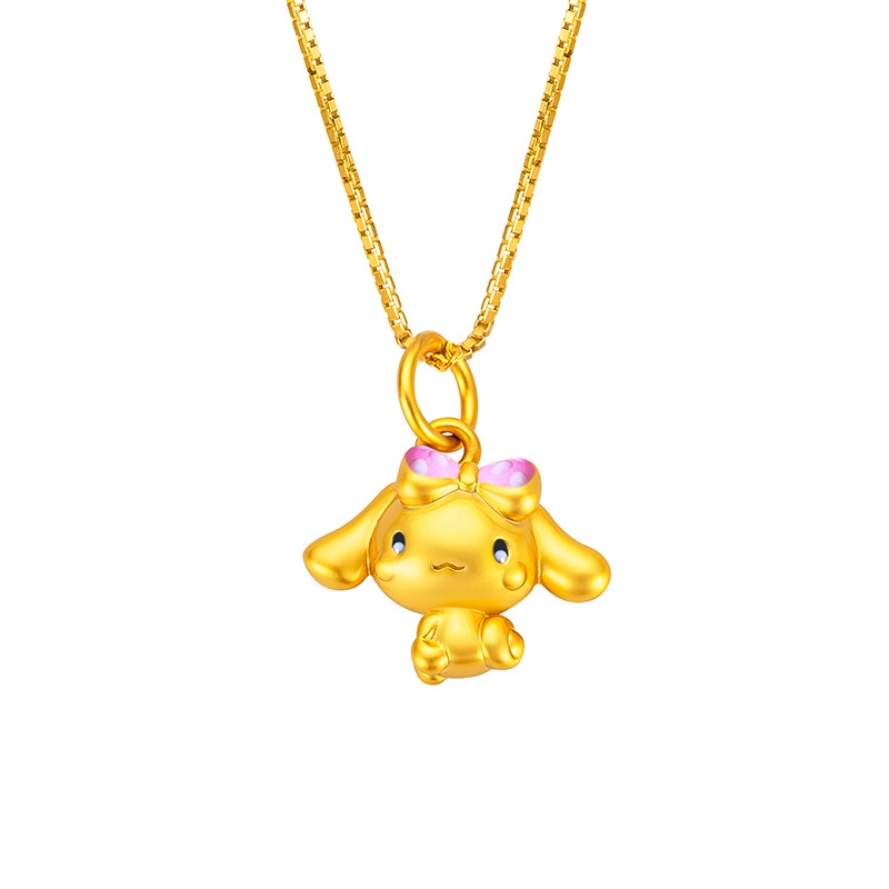 Goldkingdom Perhiasan Fashion 24 K Bangkok Aksesoris Ready Stock Kartun Laurel Anjing Liontin Berlapis Emas Lucu Busur Bertelinga Besar Anjing Kerah Tulang Kalung