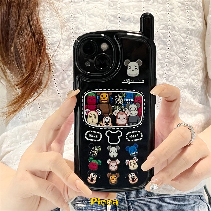 IPHONE Casing Bentuk Hp Ponsel Retro Kepribadian Kompatibel Untuk Iphone11 7 8 Plus 11 12 13 14 Pro MAX XR X XS MAX Kartun Tide Merek Beruang Kekerasan Glossy Bantal Udara Vintage Soft Cover