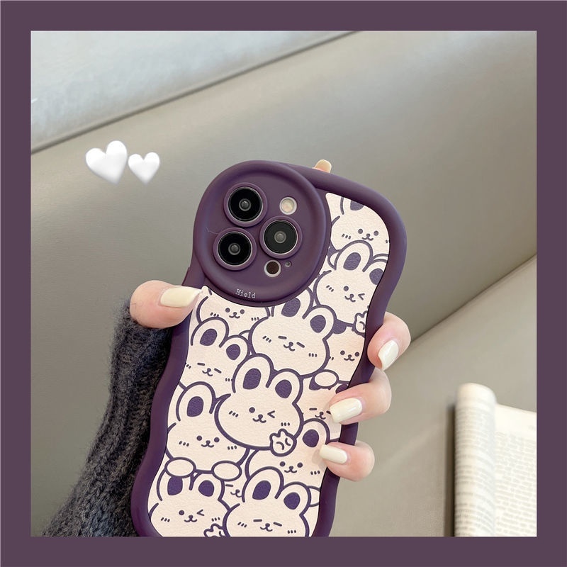 IPHONE Casing Ponsel Desain Kelinci Putih Wave Edged Purple Full Screen Kompatibel Dengan Iphone12 13 14 11 Pro Max Hhgyt