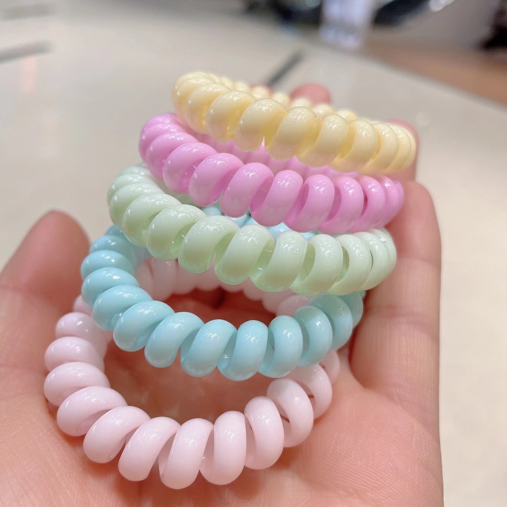 Cincin Rambut Tali Rambut Wanita Hiasan Kepala Gadis Wanita Sederhana Aksesoris Rambut Scrunchies Telepon Coil Karet Elastis Ikat Rambut Warna Permen Karet Rambut Band Elegan Gaya INS Korea