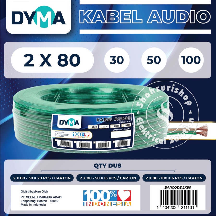 DYMA KABEL LISTRIK AUDIO TRANSPARAN 2X80 30 YARD SERABUT