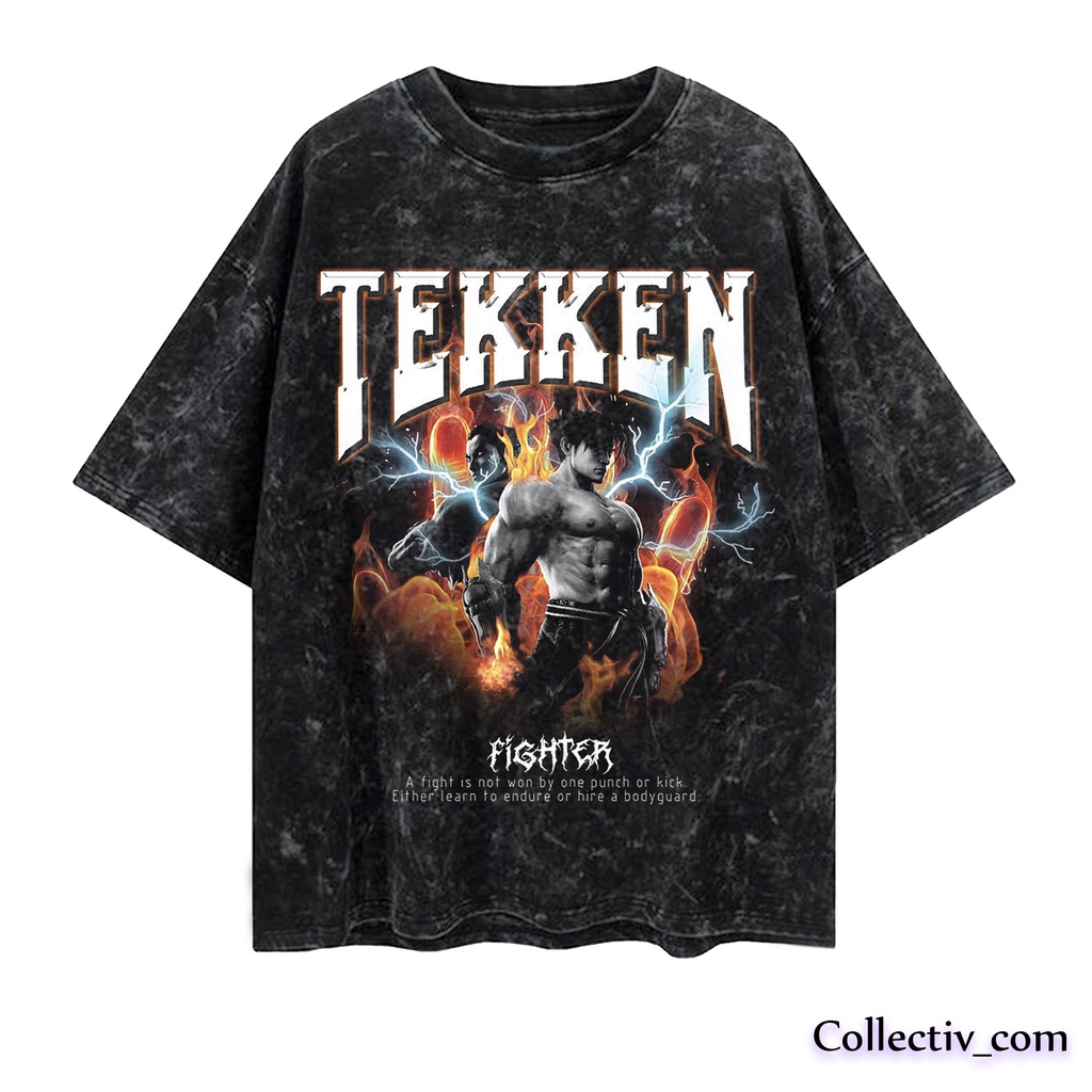 Kaos T-shirt Tekken Game Sand Wash Oversize Kaos Washing tee Tekken Vintage Tee