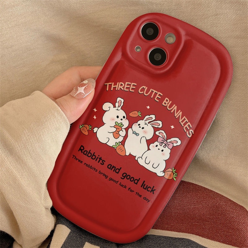 IPHONE Casing Ponsel Desain Bunnies Tiga Lucu Merah Kompatibel Dengan Iphone12 13 14 11 Pro Max X Xs Max Xr hhggjj