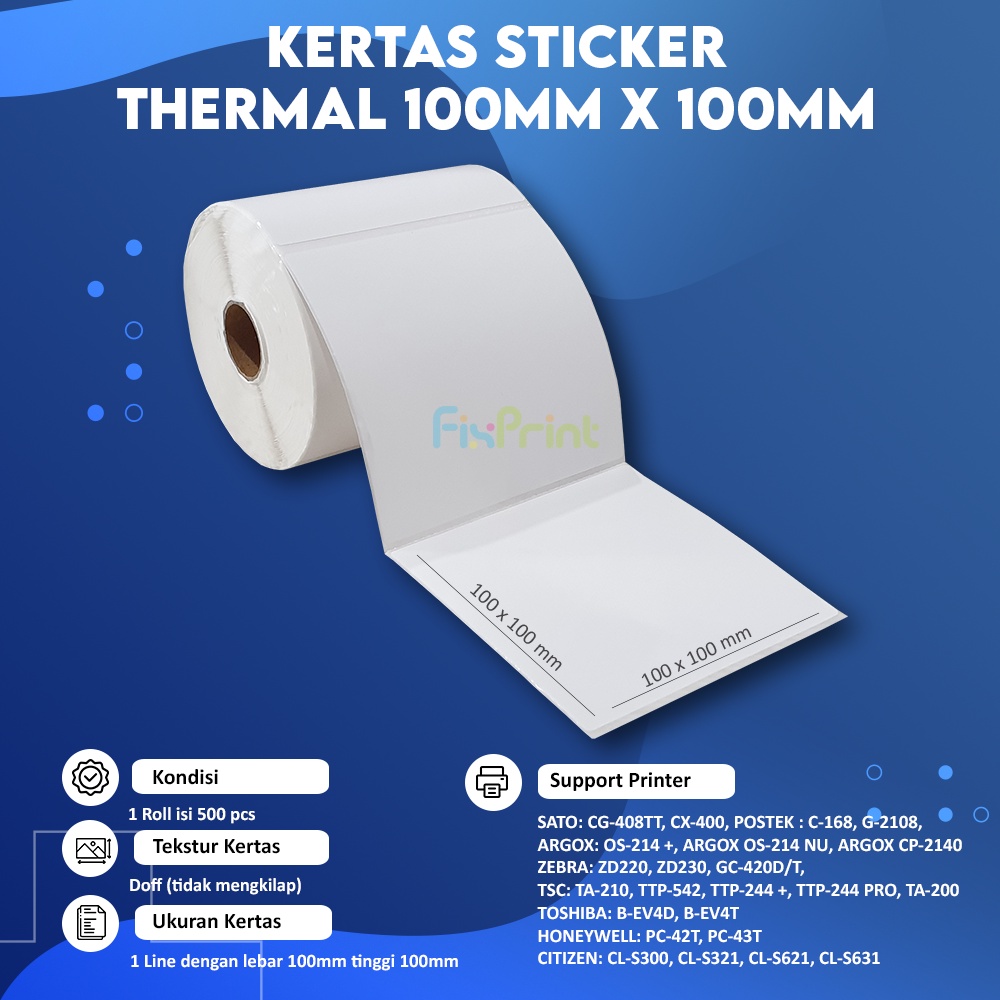 Kertas Resi Label Thermal Barcode 100x100 100x150 78x100 Roll 500pcs