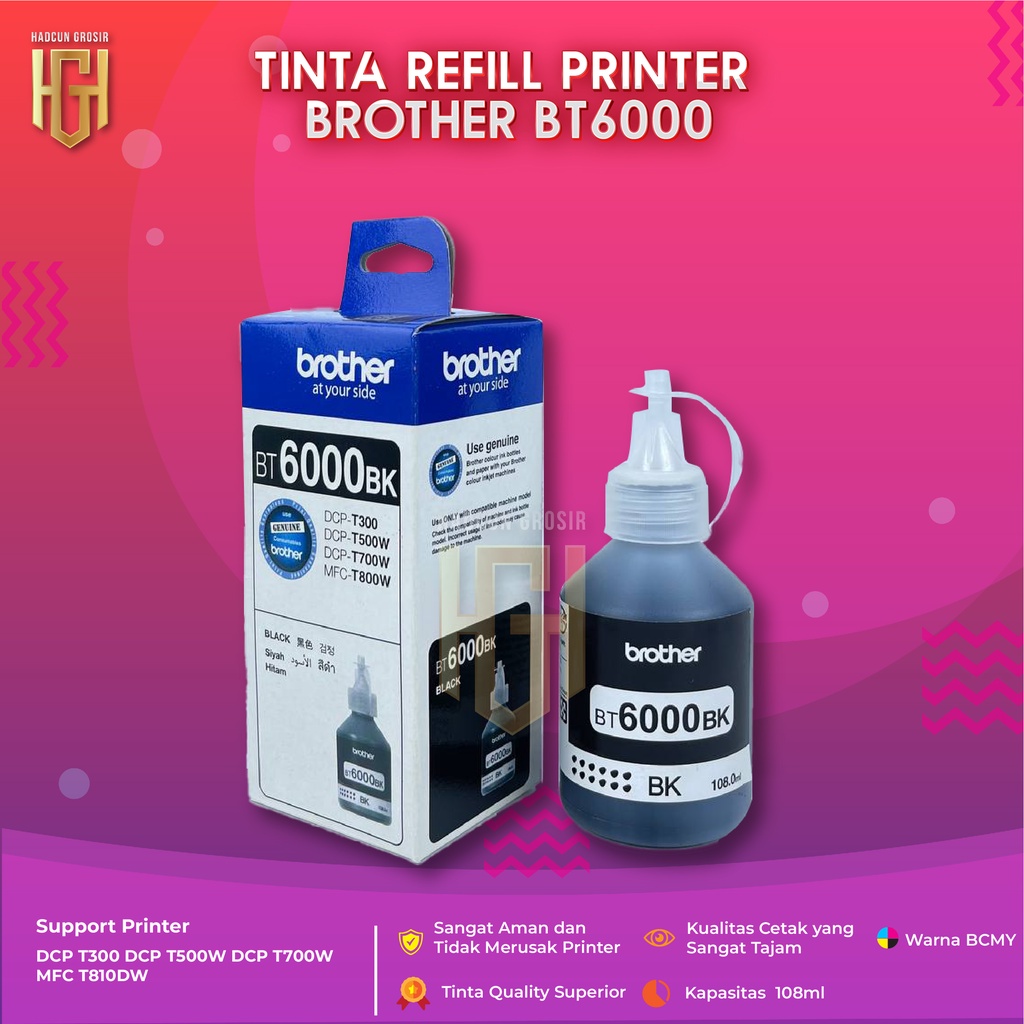 Tinta Brother BT6000 Black Tinta Printer DCP T300 T500W T700W T800W T310 T510W T710W T810W