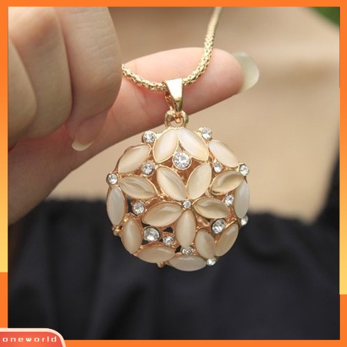 [WONE] Wanita Berlian Imitasi Mengkilap Berongga Bunga Liontin Rantai Panjang Sweater Kalung Perhiasan