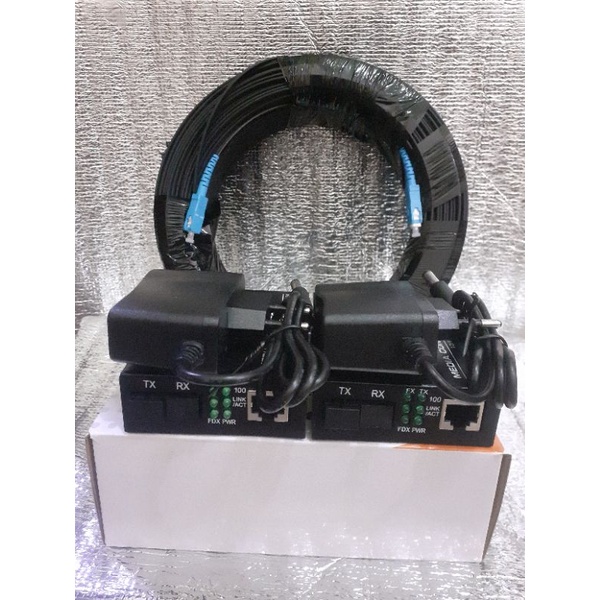 Paket Kabel Fiber Optik 80M 3 seling fastcon dan Converter HTB NetLink 3100 A B 100Mbps Siap pakai