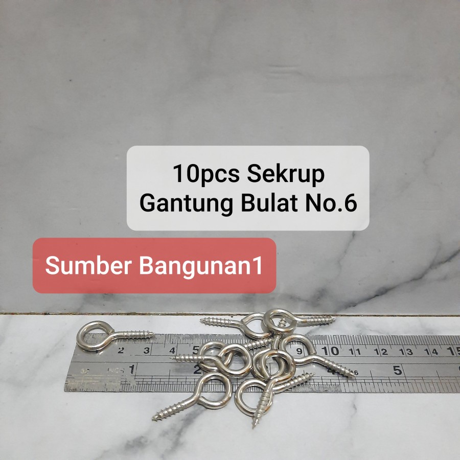 Sekrup Gantung bulat No.6 (10pcs) skrup gantungan tembok kecil pengait