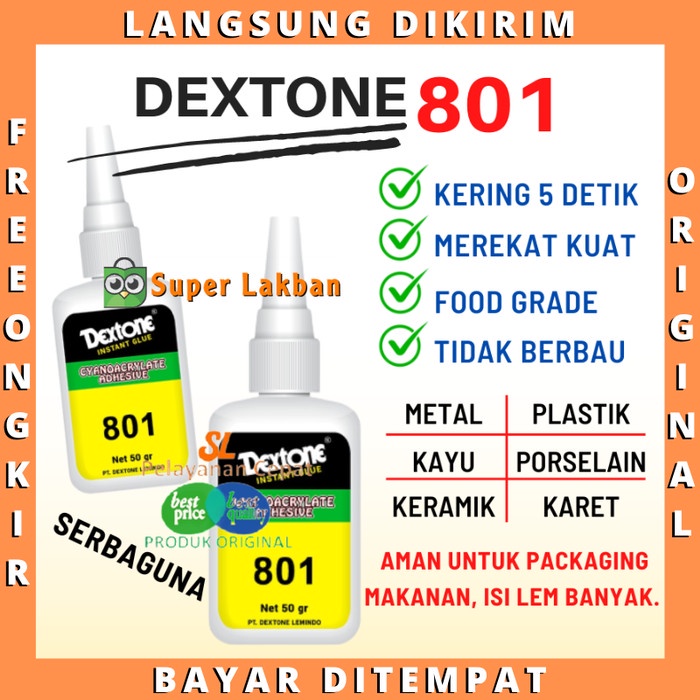 

✿ BISA COD✿ Lem Dextone Super Glue Premium Quality Food Safe Instant Glue 801 50g