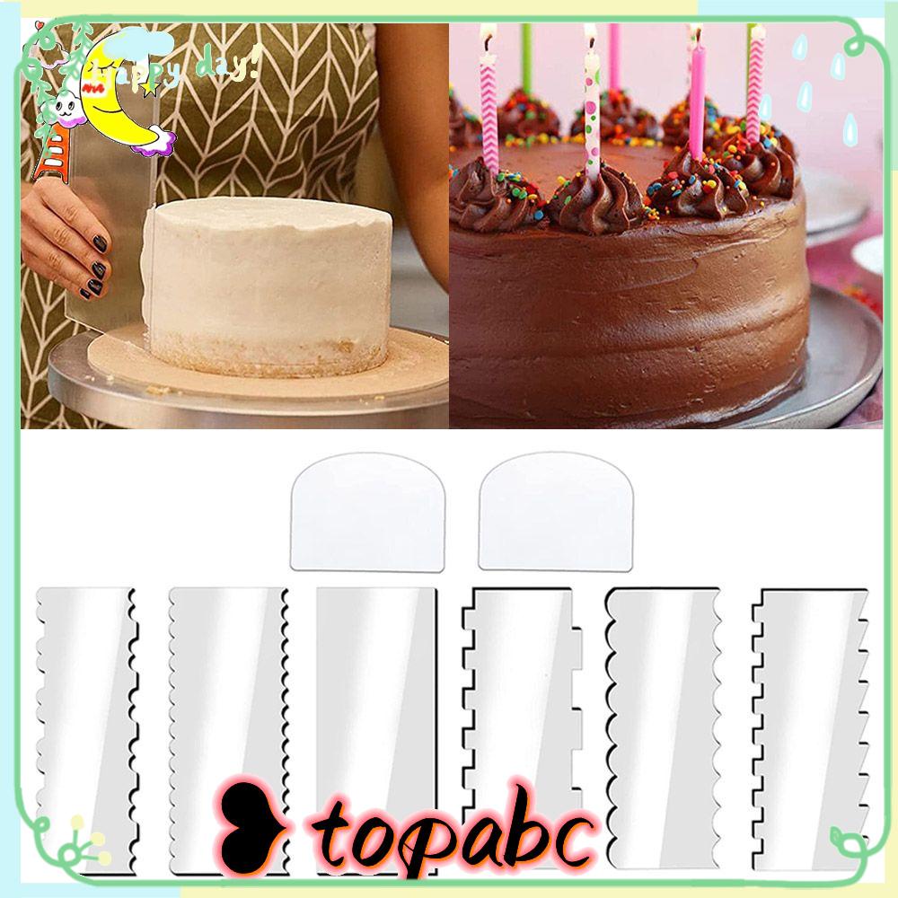 Top 8pcs Scraper Kue Set Cetakan Kue Cake Trim Pastry Cutter Alat Penghalus Akrilik Bening Transparan