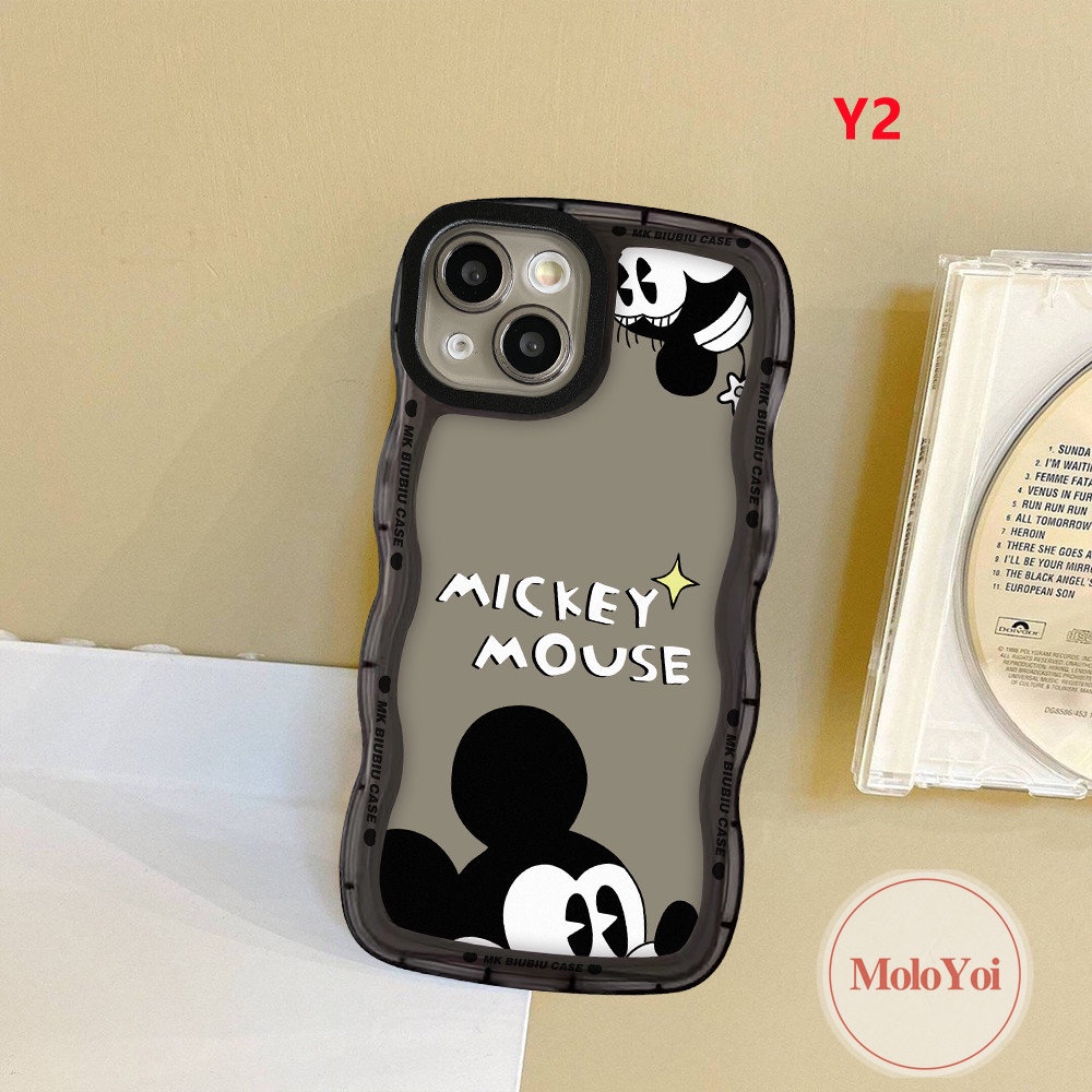 IPHONE Couple Case Kartun Mickey Mouse Lucu Kompatibel Untuk Iphone11Xr 14 13 12 Pro Max 6 6s 87 Plus 14Plus X XS Max SE 2020pinggiran Bergelombang Soft TPU Phone Case