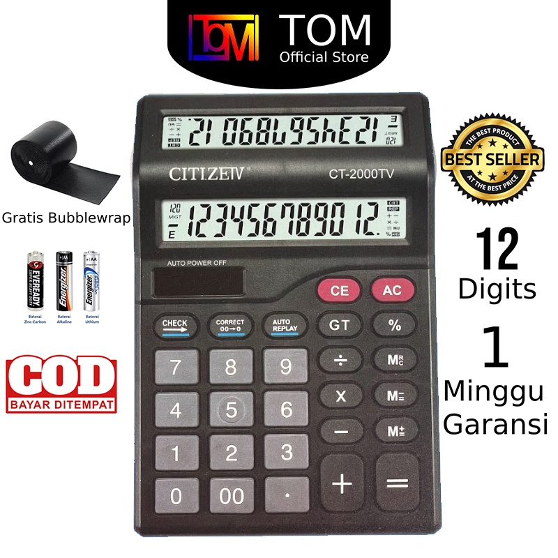 

Kalkulator 2 Layar CT-2000TV 12 Digit - Calculator Check Dual 2 Power