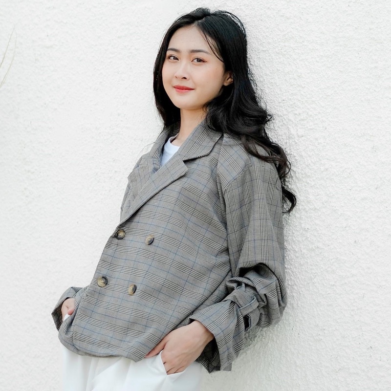 Jelena Blazer Motif Korea Tartan Syamaita Series Semi Wool